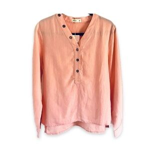 NWT Linen Tunic Top Peach V-Neck Long Sleeve Blouse Grae Cove